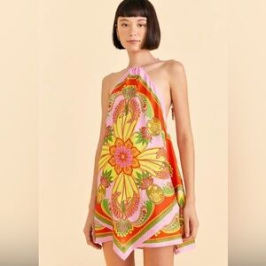 FARM RIO Beach Toucans Scarf Viscose Mini Dress